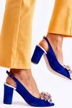 Sale Boto Zamszowe Modne Czółenka Sandały Z Kryształkami Granatowe Nolissa