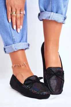 Outlet Zamszowe Mokasyny Damskie S.Barski A199 Czarne Damskie Mokasyny Damskie Zamszowe