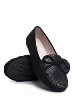 Outlet Zamszowe Mokasyny Damskie S.Barski A199 Czarne Damskie Mokasyny Damskie Zamszowe