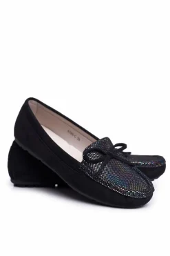 Outlet Zamszowe Mokasyny Damskie S.Barski A199 Czarne Damskie Mokasyny Damskie Zamszowe