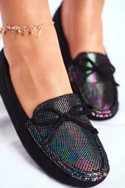 Outlet Zamszowe Mokasyny Damskie S.Barski A199 Czarne Damskie Mokasyny Damskie Zamszowe