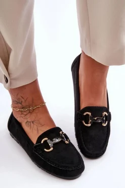 Hot Zamszowe Mokasyny Damskie Z Ozdobą Czarne Dionira Damskie Loafersy Damskie|Mokasyny Płaskie