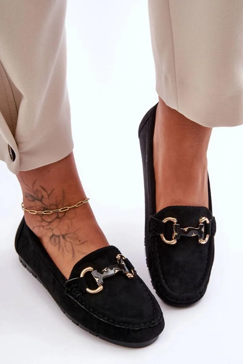 Hot Zamszowe Mokasyny Damskie Z Ozdobą Czarne Dionira Damskie Loafersy Damskie|Mokasyny Płaskie