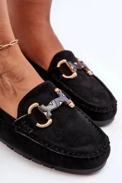 Hot Zamszowe Mokasyny Damskie Z Ozdobą Czarne Dionira Damskie Loafersy Damskie|Mokasyny Płaskie