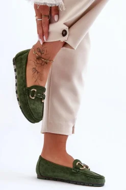 Best Boto Zamszowe Mokasyny Damskie Z Ozdobą Zielone Dionira