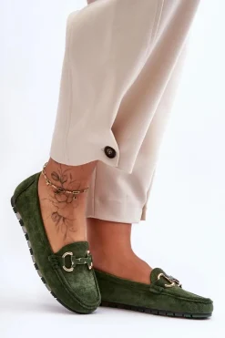 Best Boto Zamszowe Mokasyny Damskie Z Ozdobą Zielone Dionira