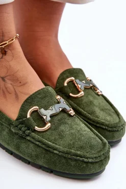 Best Boto Zamszowe Mokasyny Damskie Z Ozdobą Zielone Dionira