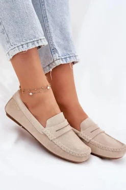 Big Star Shoes Zamszowe Mokasyny Damskie Big Star RR274947 Beżowe Beżowy