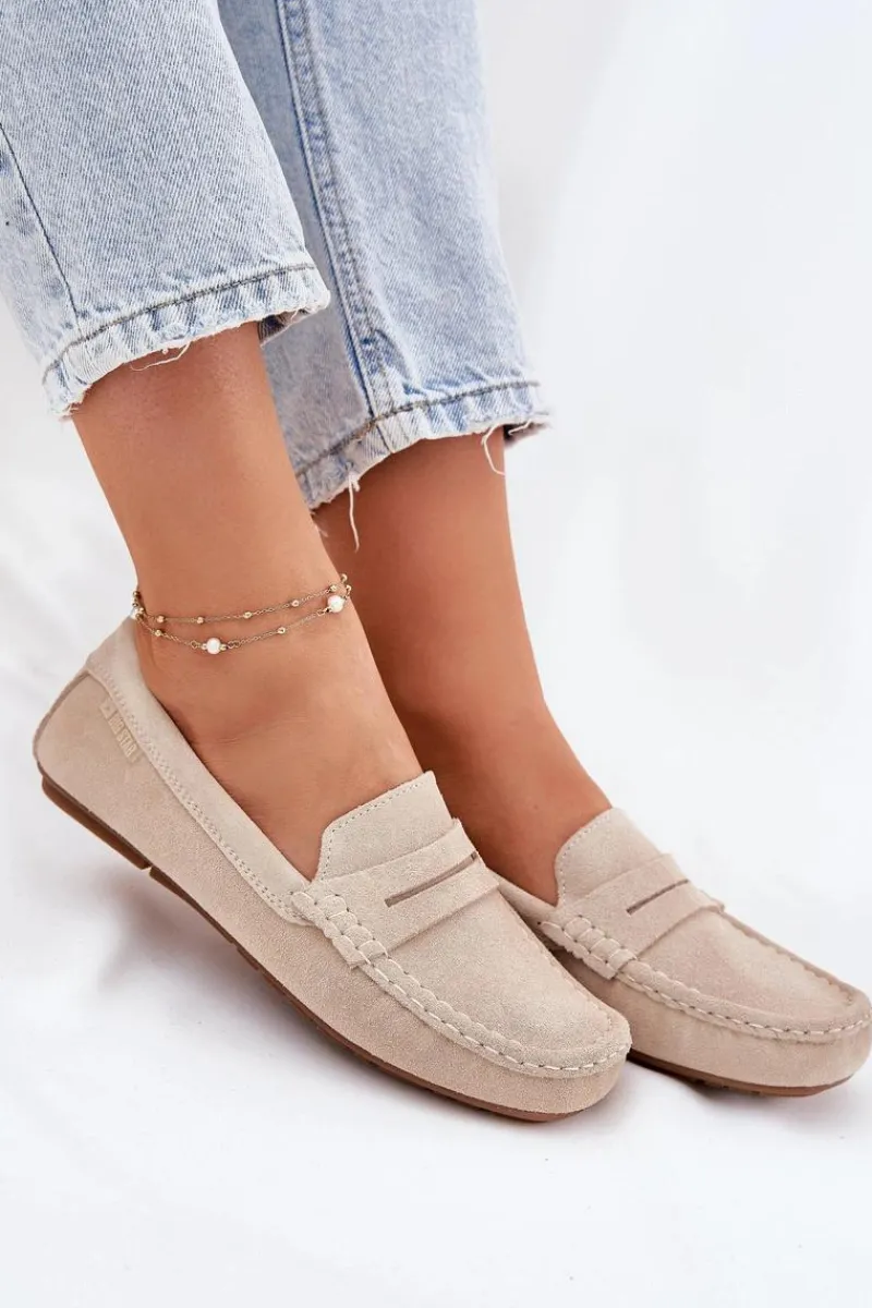 Big Star Shoes Zamszowe Mokasyny Damskie Big Star RR274947 Beżowe Beżowy