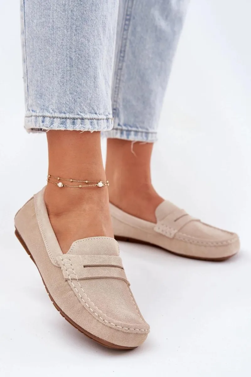 Big Star Shoes Zamszowe Mokasyny Damskie Big Star RR274947 Beżowe Beżowy