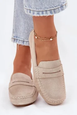 Big Star Shoes Zamszowe Mokasyny Damskie Big Star RR274947 Beżowe Beżowy