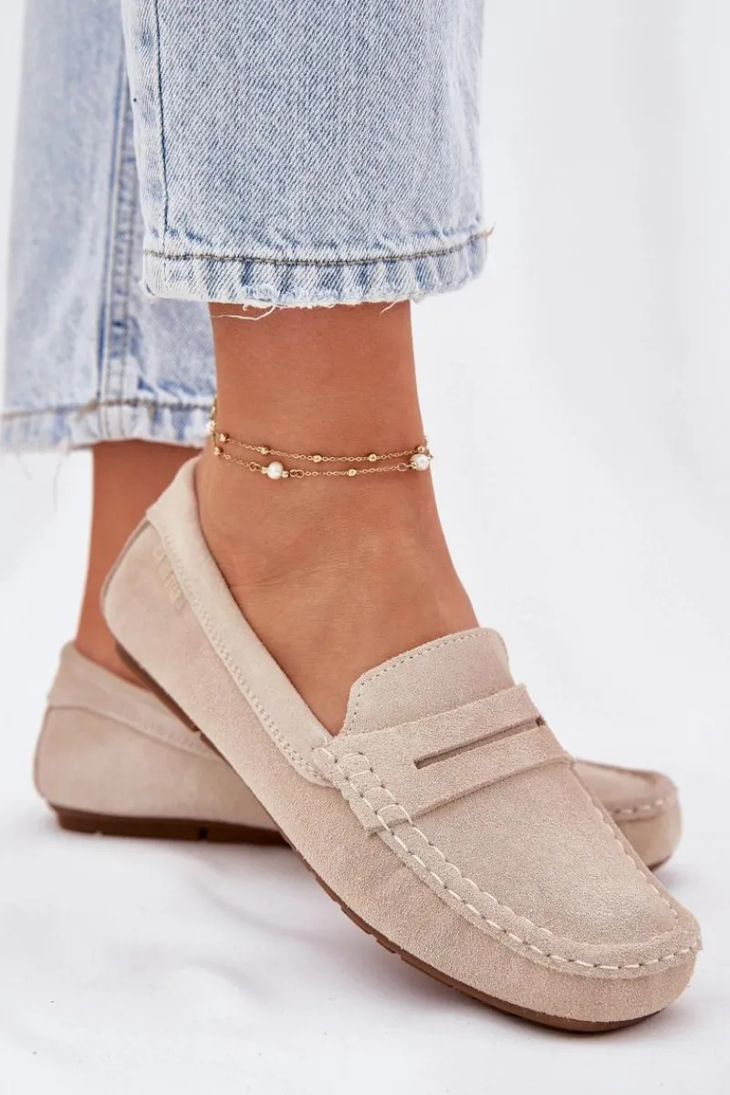 Big Star Shoes Zamszowe Mokasyny Damskie Big Star RR274947 Beżowe Beżowy