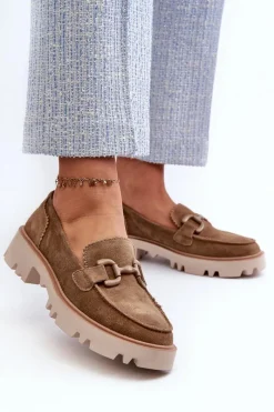 Online Damskie buty S.Barski Zamszowe Mokasyny Damskie Z Ozdobą D&A TW117 Brązowe Brązowy