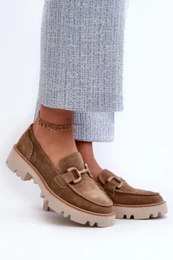 Online Damskie buty S.Barski Zamszowe Mokasyny Damskie Z Ozdobą D&A TW117 Brązowe Brązowy