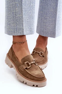 Online Damskie buty S.Barski Zamszowe Mokasyny Damskie Z Ozdobą D&A TW117 Brązowe Brązowy