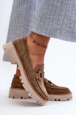 Online Damskie buty S.Barski Zamszowe Mokasyny Damskie Z Ozdobą D&A TW117 Brązowe Brązowy