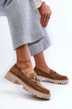 Online Damskie buty S.Barski Zamszowe Mokasyny Damskie Z Ozdobą D&A TW117 Brązowe Brązowy