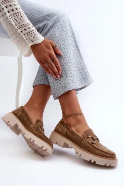 Online Damskie buty S.Barski Zamszowe Mokasyny Damskie Z Ozdobą D&A TW117 Brązowe Brązowy