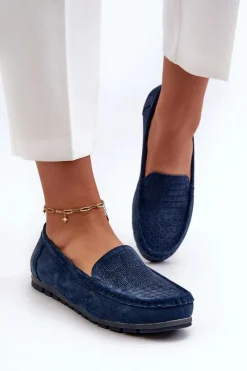 Clearance Zamszowe Mokasyny Damskie Granatowe S.Barski LR755 Damskie Loafersy Damskie|Mokasyny Damskie Skórzane