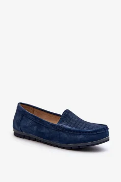 Clearance Zamszowe Mokasyny Damskie Granatowe S.Barski LR755 Damskie Loafersy Damskie|Mokasyny Damskie Skórzane