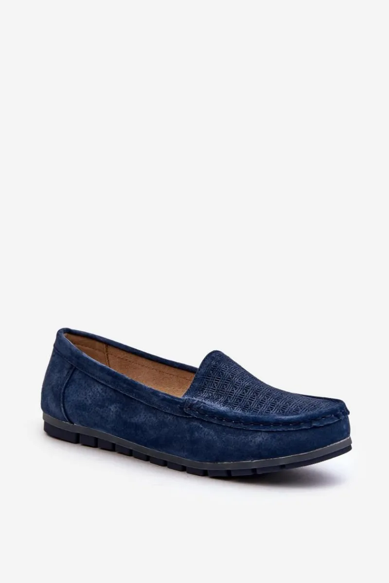 Clearance Zamszowe Mokasyny Damskie Granatowe S.Barski LR755 Damskie Loafersy Damskie|Mokasyny Damskie Skórzane