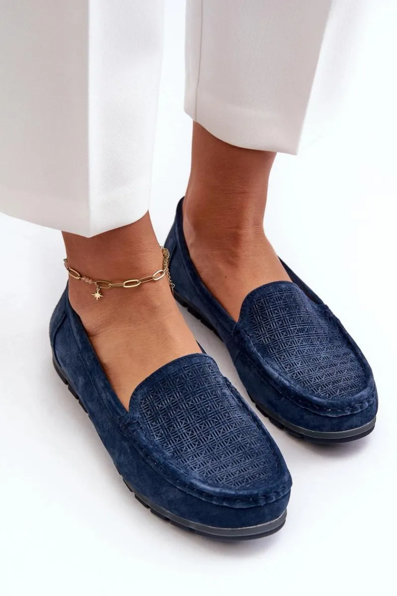 Clearance Zamszowe Mokasyny Damskie Granatowe S.Barski LR755 Damskie Loafersy Damskie|Mokasyny Damskie Skórzane