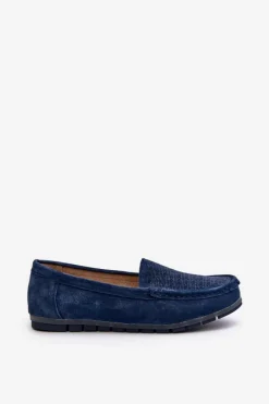 Clearance Zamszowe Mokasyny Damskie Granatowe S.Barski LR755 Damskie Loafersy Damskie|Mokasyny Damskie Skórzane