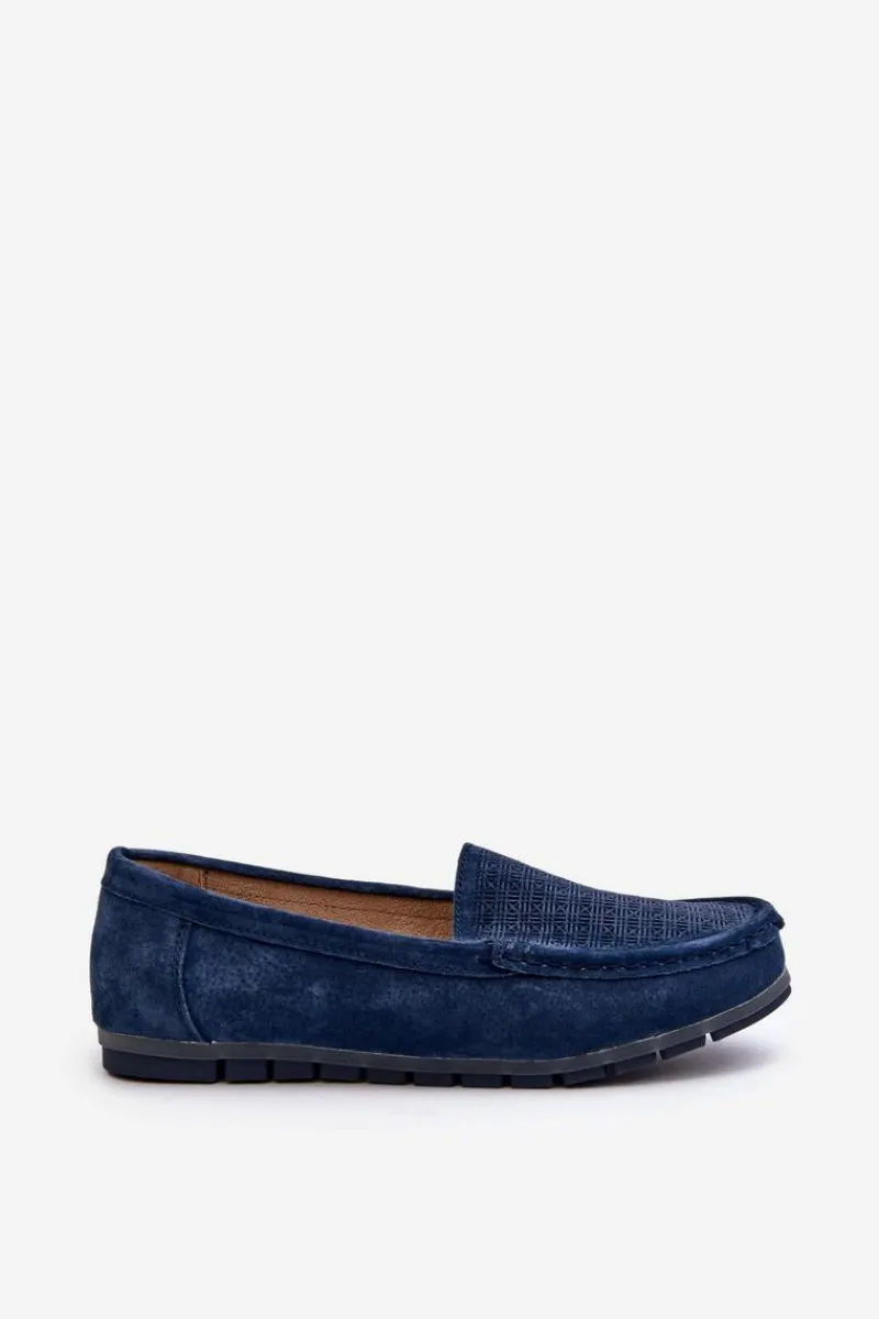 Clearance Zamszowe Mokasyny Damskie Granatowe S.Barski LR755 Damskie Loafersy Damskie|Mokasyny Damskie Skórzane