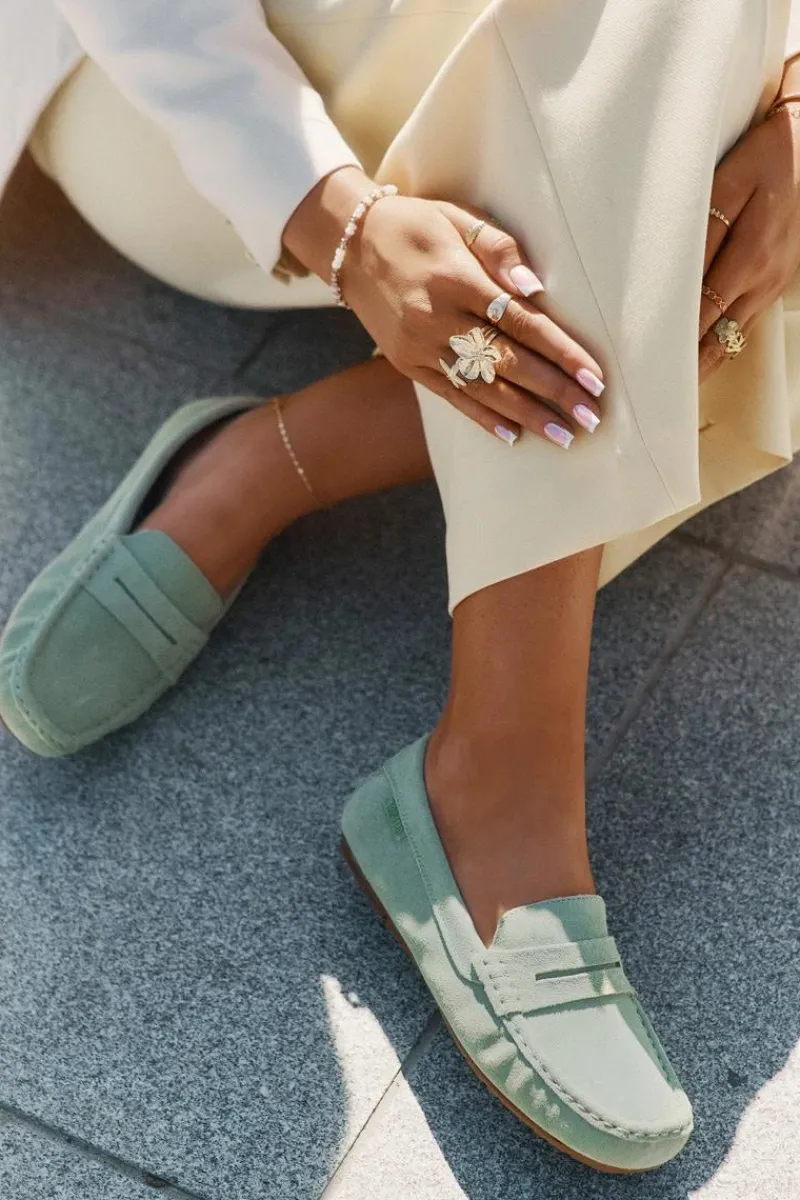 Discount Zamszowe Mokasyny Damskie Big Star RR274945 Zielone Damskie Loafersy Damskie|Mokasyny Damskie Zamszowe