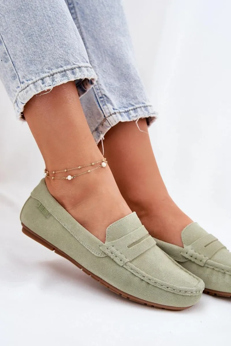 Discount Zamszowe Mokasyny Damskie Big Star RR274945 Zielone Damskie Loafersy Damskie|Mokasyny Damskie Zamszowe