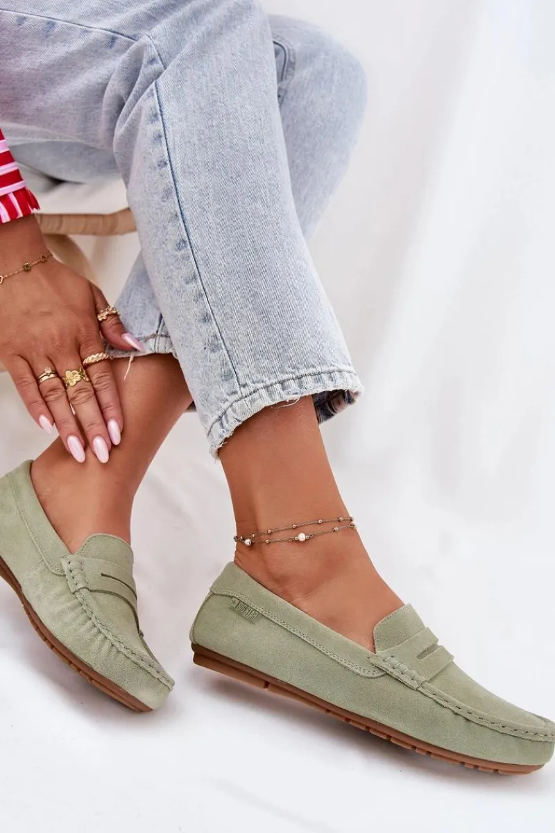 Discount Zamszowe Mokasyny Damskie Big Star RR274945 Zielone Damskie Loafersy Damskie|Mokasyny Damskie Zamszowe