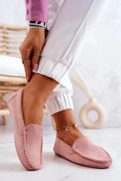 New Zamszowe Mokasyny Damskie Różowe Morreno Damskie Loafersy Damskie|Mokasyny Damskie Zamszowe