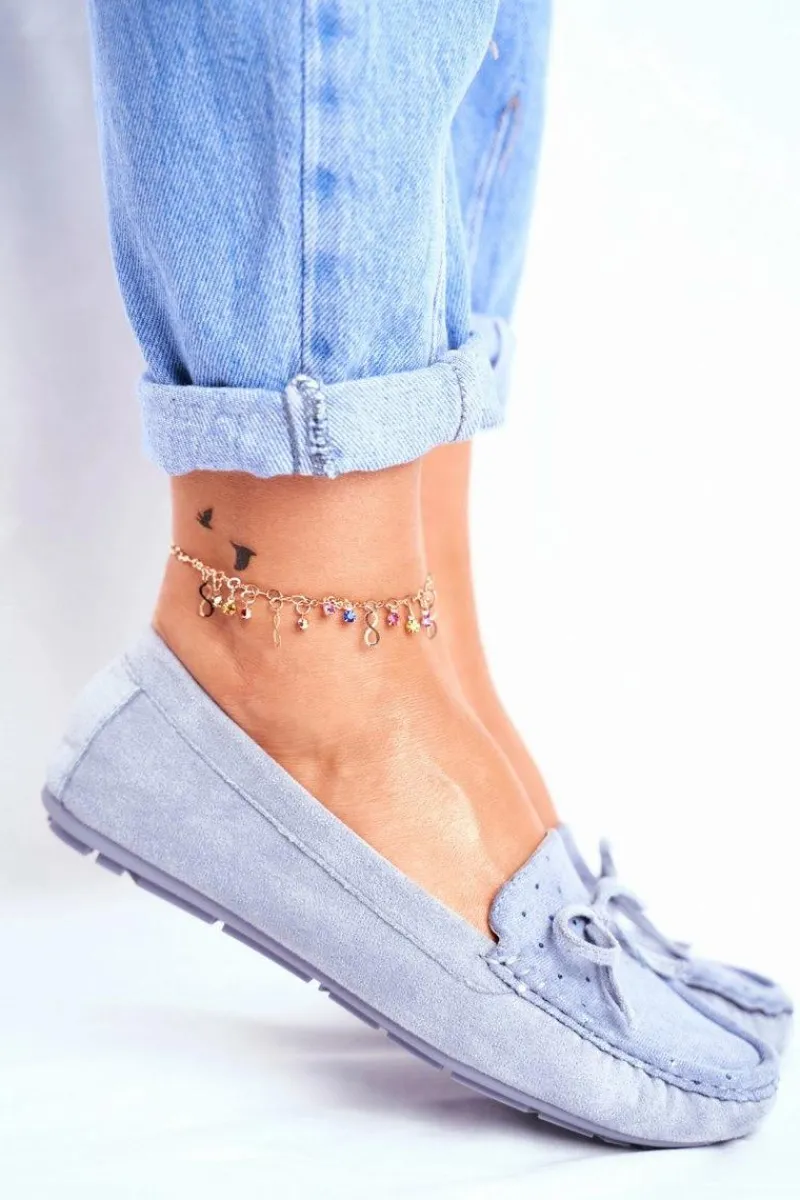 Hot Damskie buty S.Barski Zamszowe Mokasyny Damskie S.Barski A199 Niebieskie