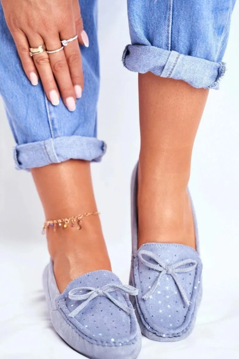 Hot Damskie buty S.Barski Zamszowe Mokasyny Damskie S.Barski A199 Niebieskie