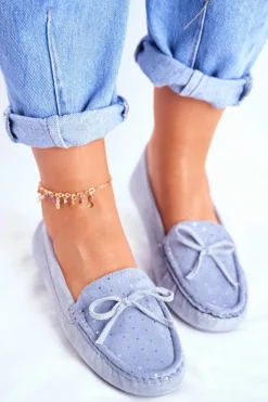 Hot Damskie buty S.Barski Zamszowe Mokasyny Damskie S.Barski A199 Niebieskie