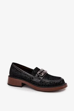 Loafersy Damskie|Mokasyny Damskie Zamszowe></noscript>D&A Zamszowe Mokasyny Damskie Z Ozdobą MR52-176 Czarne