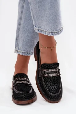 Loafersy Damskie|Mokasyny Damskie Zamszowe></noscript>D&A Zamszowe Mokasyny Damskie Z Ozdobą MR52-176 Czarne