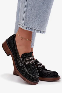 Loafersy Damskie|Mokasyny Damskie Zamszowe></noscript>D&A Zamszowe Mokasyny Damskie Z Ozdobą MR52-176 Czarne