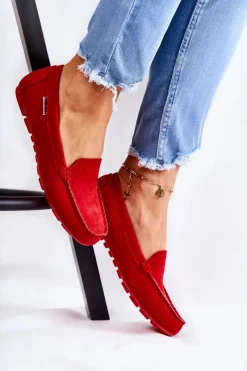 Online Boto Zamszowe Mokasyny Damskie Czerwone Millare