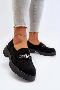 Loafersy Damskie|Mokasyny Płaskie>Buty damskie Vinceza Zamszowe Mokasyny Damskie Z Ozdobą Czarne Loraleima Czarny