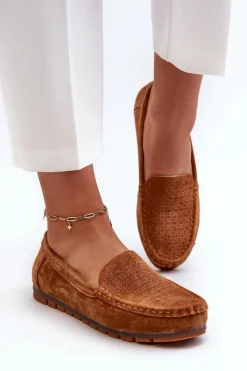 Outlet Damskie buty S.Barski Zamszowe Mokasyny Damskie Camel S.Barski LR755 Brązowy