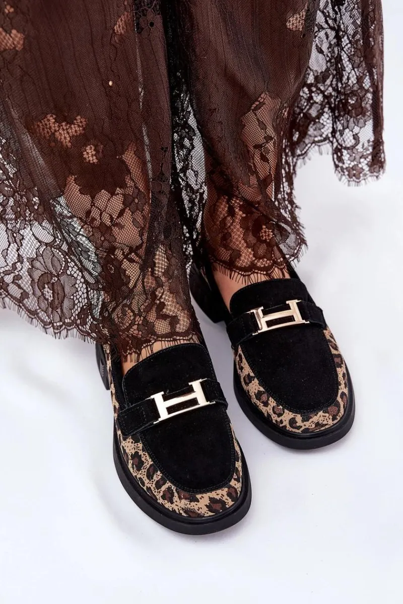 Loafersy Damskie|Mokasyny Płaskie>Buty damskie Vinceza Zamszowe Mokasyny Damskie Panterka Vinceza 66791 Czarne Czarny