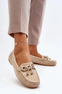 Hot Boto Zamszowe Mokasyny Damskie Ozdobą Beżowe Daphikaia