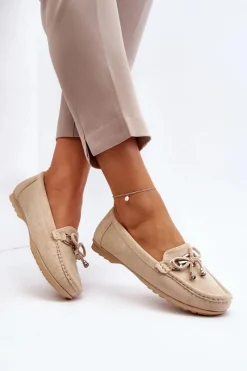 Hot Boto Zamszowe Mokasyny Damskie Ozdobą Beżowe Daphikaia