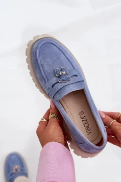 Buty damskie Vinceza Zamszowe Mokasyny Damskie Z Przypinką Miś Vinceza 79533 e Niebieski