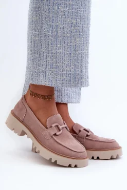 Loafersy Damskie|Mokasyny Płaskie>Damskie buty S.Barski Zamszowe Mokasyny Damskie Z Ozdobą D&A TW117 Różowe Różowy