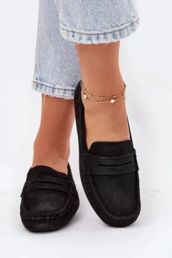 Clearance Big Star Shoes Zamszowe Mokasyny Damskie Big Star RR274948 Czarne Czarny