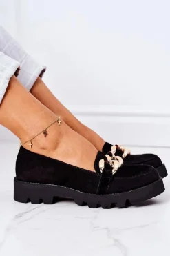 Outlet Zamszowe Mokasyny Lewski Shoes 3040 Czarne Damskie Mokasyny Damskie Zamszowe