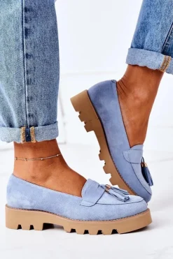 Best Zamszowe Mokasyny Lewski Shoes 3053 Błękitne Damskie Mokasyny Damskie Zamszowe