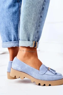 Best Zamszowe Mokasyny Lewski Shoes 3053 Błękitne Damskie Mokasyny Damskie Zamszowe